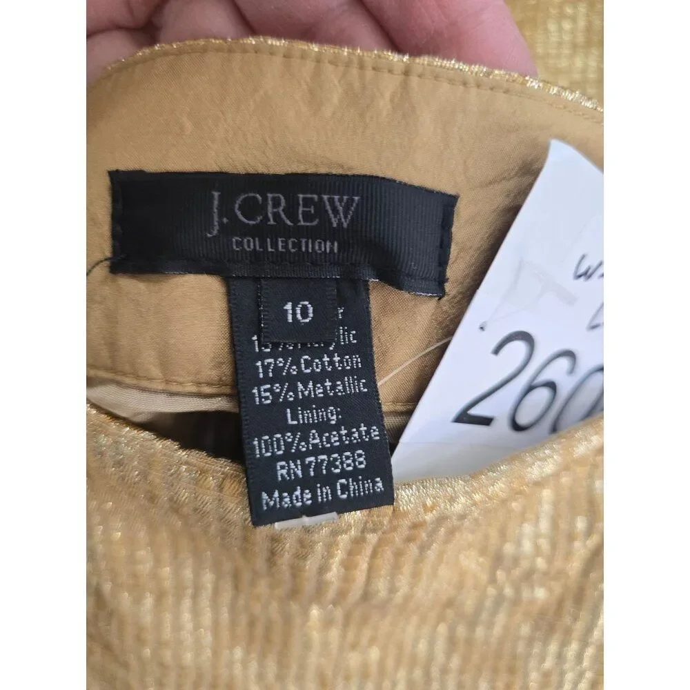 J. Crew Collection Gold Metallic Pleated Mini Skirt glam chic elegant bling